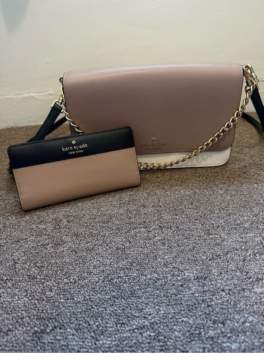 Kate Spade Colorblock Flap Crossbody & Matching wallet bundle |Toasted Hazelnut